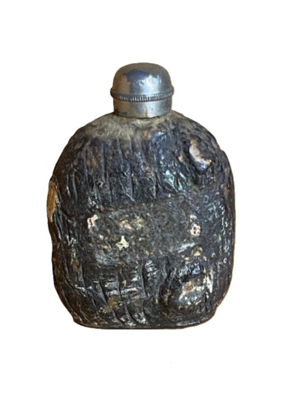 Antique Leather Wrapped Glass Hip Flask 205 Mold Mark Smooth Working Cap